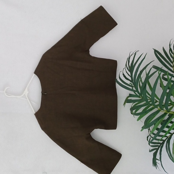 Danielle Rollins Deep Olive Green  Textured Wool Crop Top, 3/4 Sleeve  XS - Picture 3 of 11